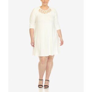 NWT White Mark Criss Cross Neckline 3/4 Sleeve Swing Dress PS13339 3X White